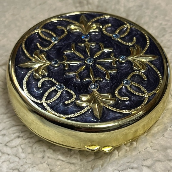 PARTYLITE Brass Travel Candle Holder Tea Light Blue Enamel Jeweled Magnetic Lid - Picture 6 of 12